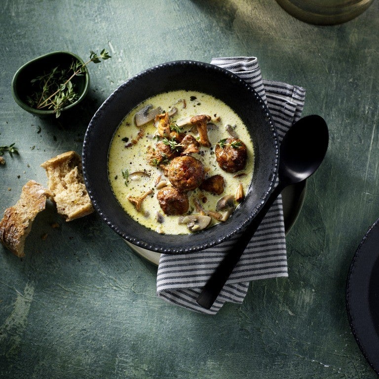Creamy Mushroom Soup with Vegetarian Balls